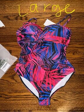 NWT LARGE Eomenie Women's Push Up Wrap Front Swimsuit One Piece Tummy Control